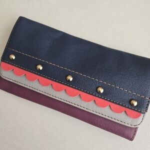 Relic Navy, Coral & Plum Scallop Trim Wallet
